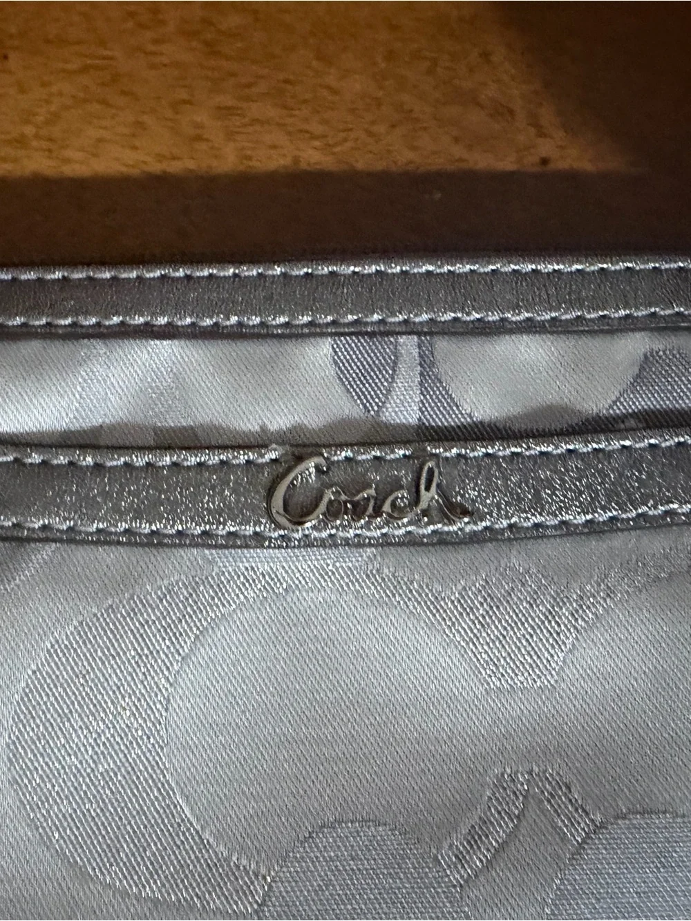 Coach Silver and Gray Signature Wristlet